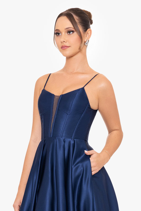 Blondie Nites "Carol" Long Satin Mesh Insert Ballgown