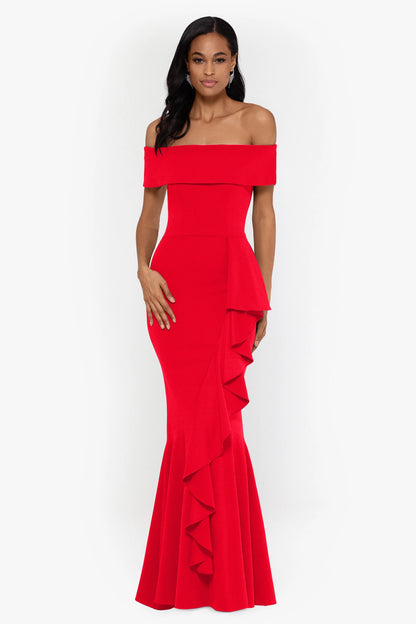 "Carina" Long Off the Shoulder Ruffle Dress