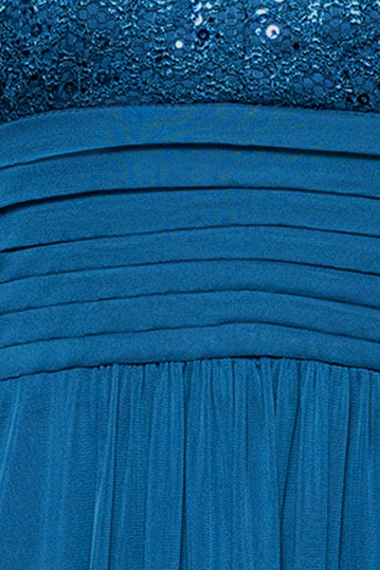 Petite "Selena" Jersey and Lace Halter Keyhole Neck Floor Length Dress