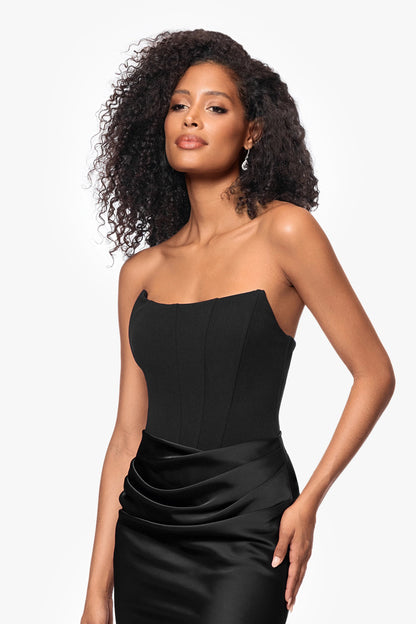 "Debra" Long Strapless Scuba Crepe and Satin Gown