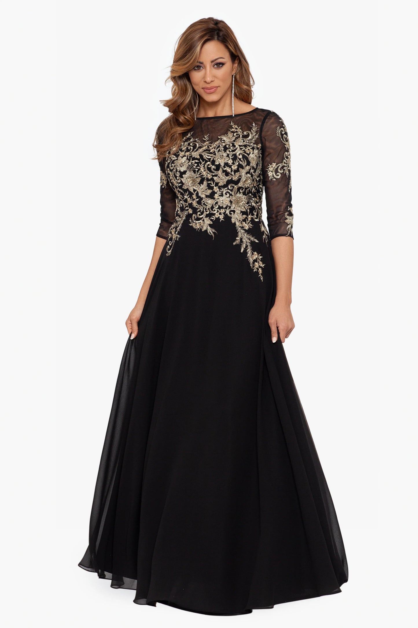 "Brooklyn" Long Embroidery 3/4 Sleeve Dress
