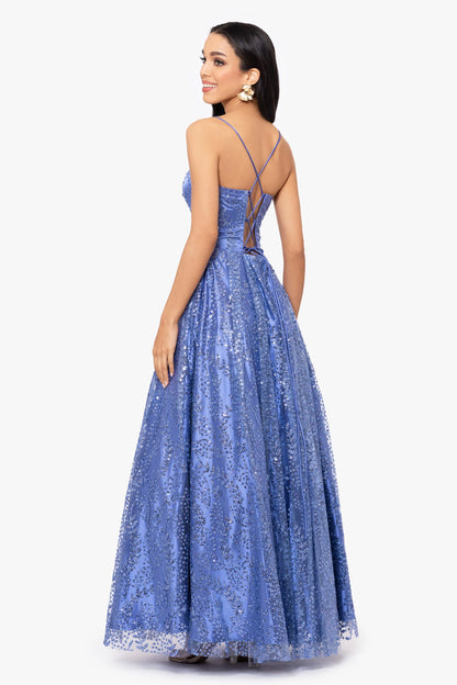 Blondie Nites "Stella" Glitter Pinch Tie Back Ballgown