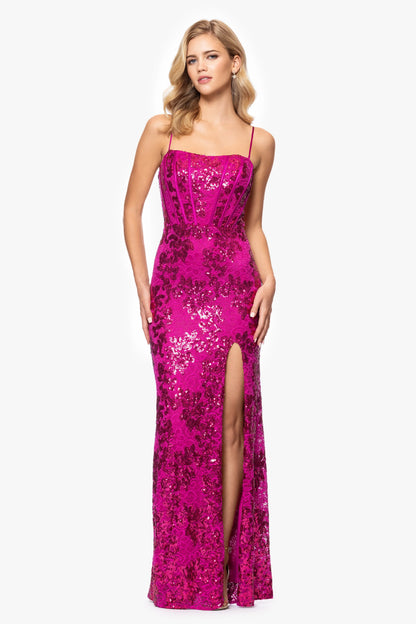 Blondie Nites "Annie" Long Sequin Lace Corset Dress