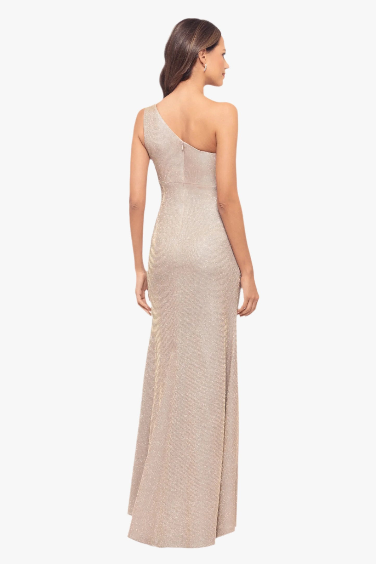 Petite "Phoebe" Galaxy Knit One Shoulder Flower Floor Length Dress