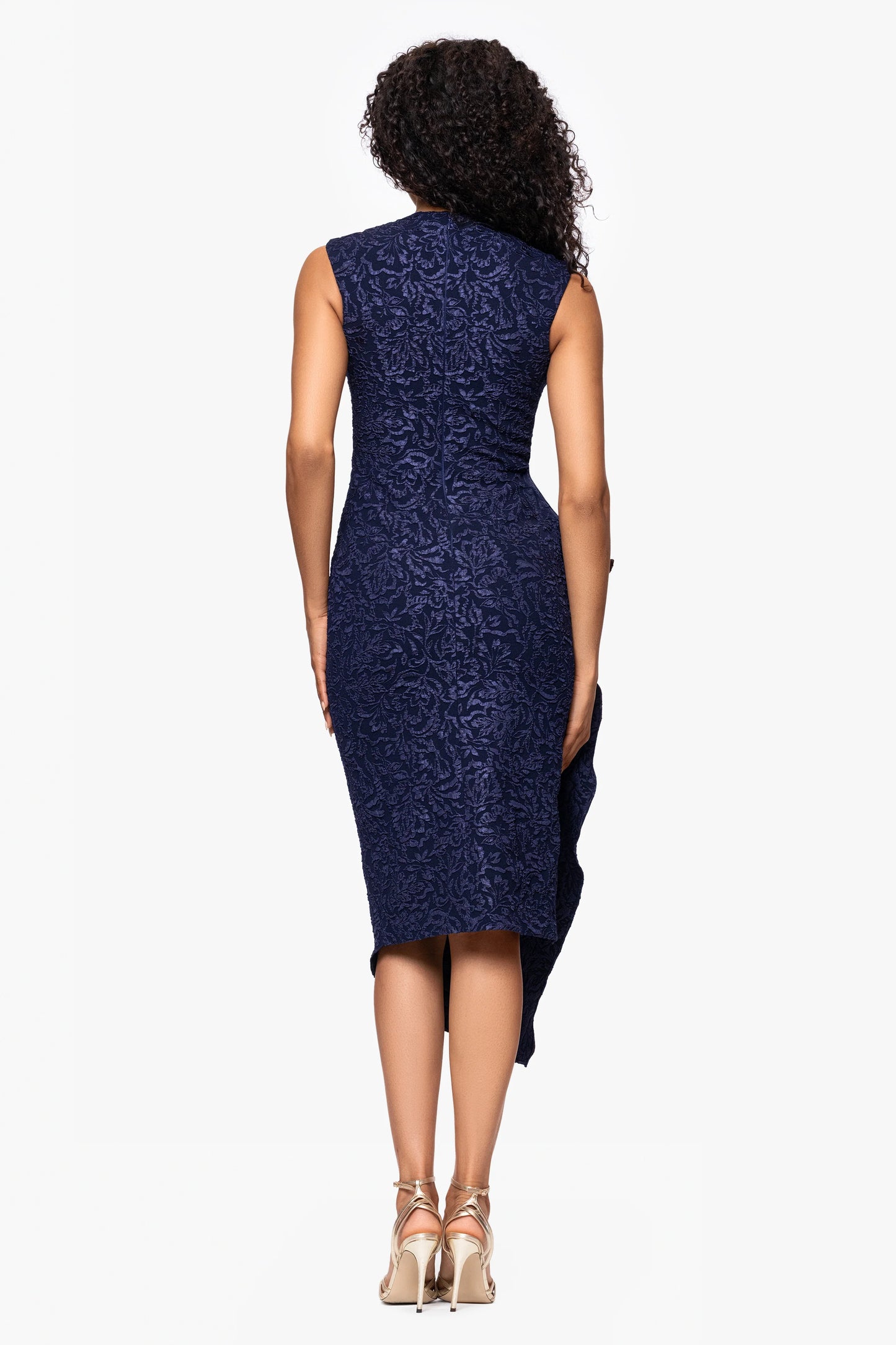 "Elise" Jacquard Knee Length Ruffle Square Neck Dress