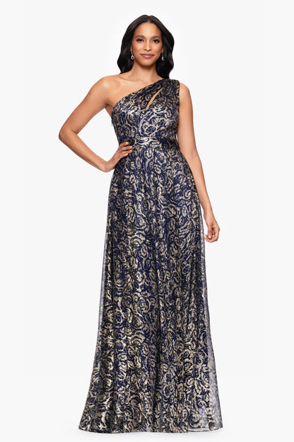 "Summer" Metallic Foil One Shoulder Floor Length Dress
