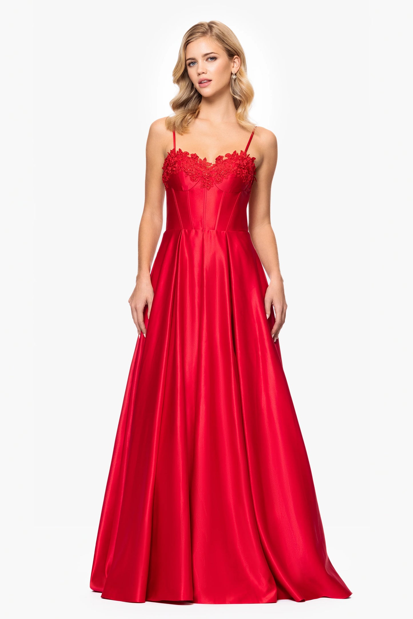 Blondie Nites "Hope" Long Spaghetti Strap Corset Applique Gown