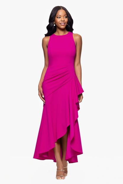 "Nicki" Scuba Crepe High Low Rouched Dress