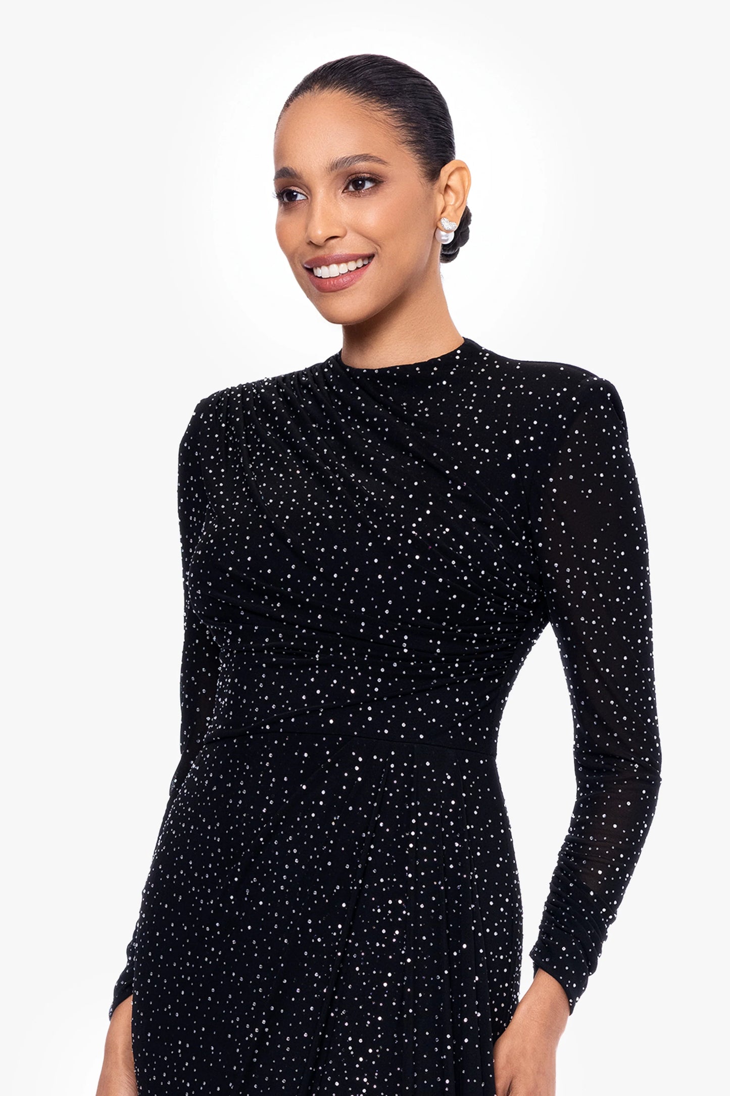 "Devin" Long Power Mesh Embellished Long Sleeve Dress
