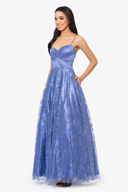 Blondie Nites "Stella" Glitter Pinch Tie Back Ballgown