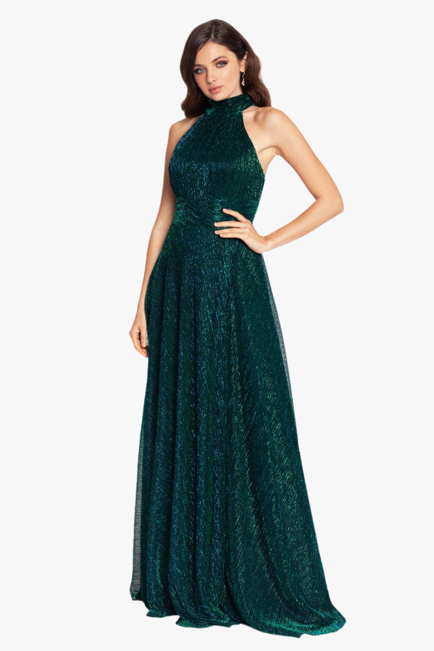 "Peyton" Long Metallic Knit Halter Top Dress