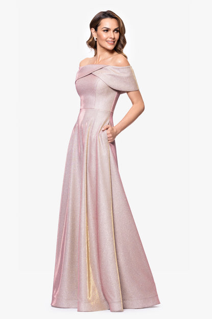 "Kendra" Galaxy Glitter Off the Shoulder Floor Length Gown