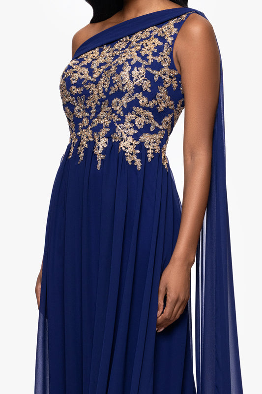 "Dove" Chiffon Drop Shoulder Applique Floor Length Dress