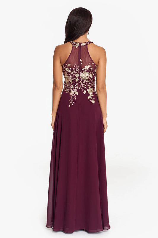 "Celeste" Long Embroidered Chiffon Gown