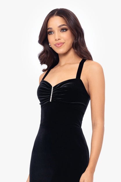 Blondie Nites "Astor" Embellished Velvet Floor Length Dress