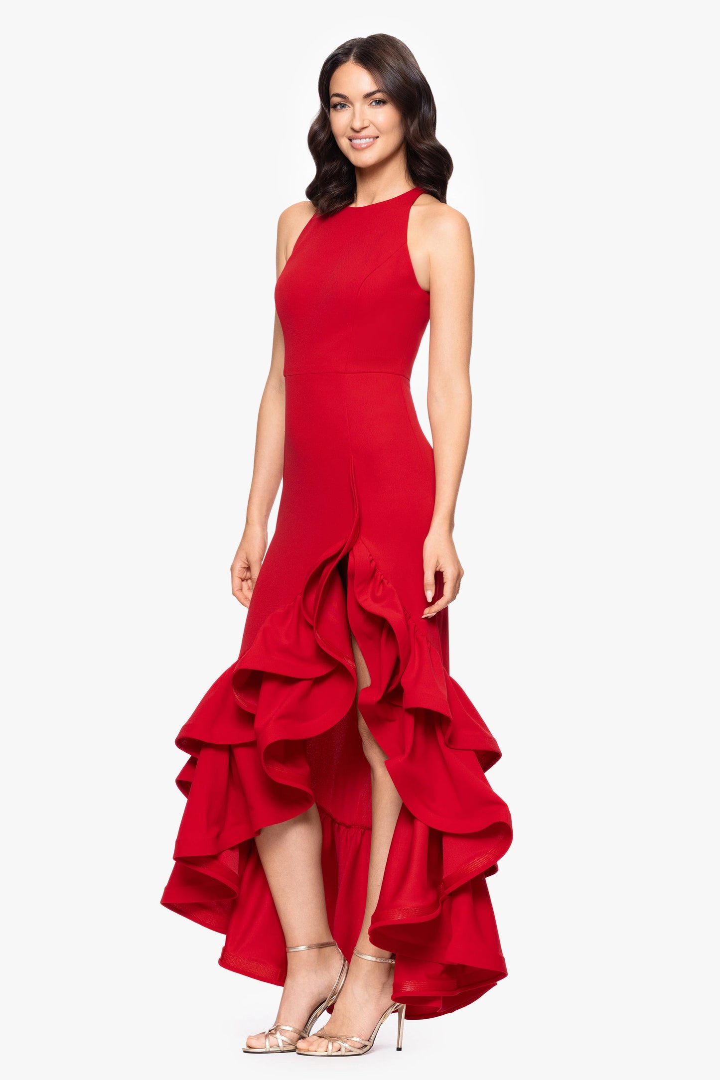 Petite "Arielle" Ruffle Tier Scuba Crepe Dress