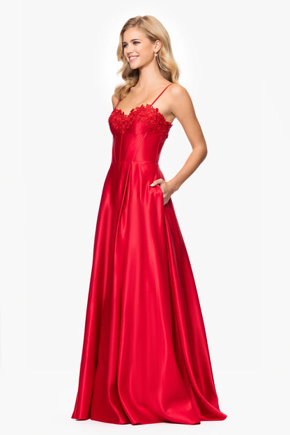 Blondie Nites "Hope" Long Spaghetti Strap Corset Applique Gown