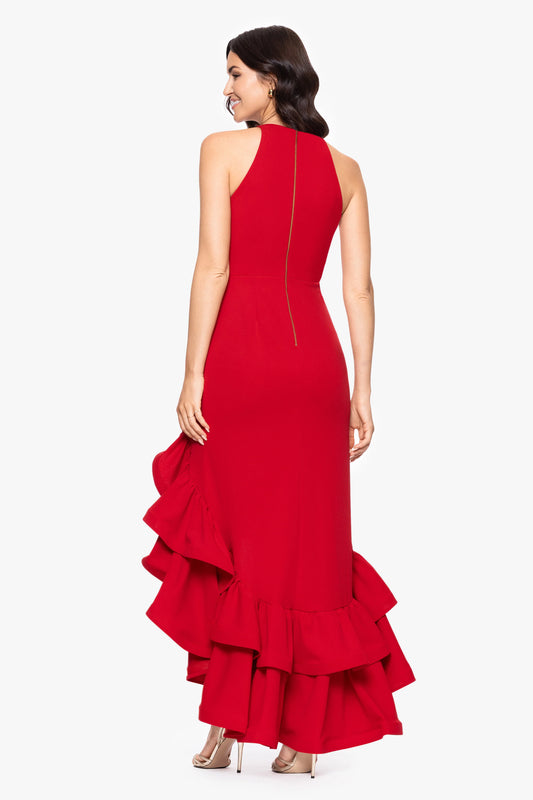 Petite "Arielle" Ruffle Tier Scuba Crepe Dress