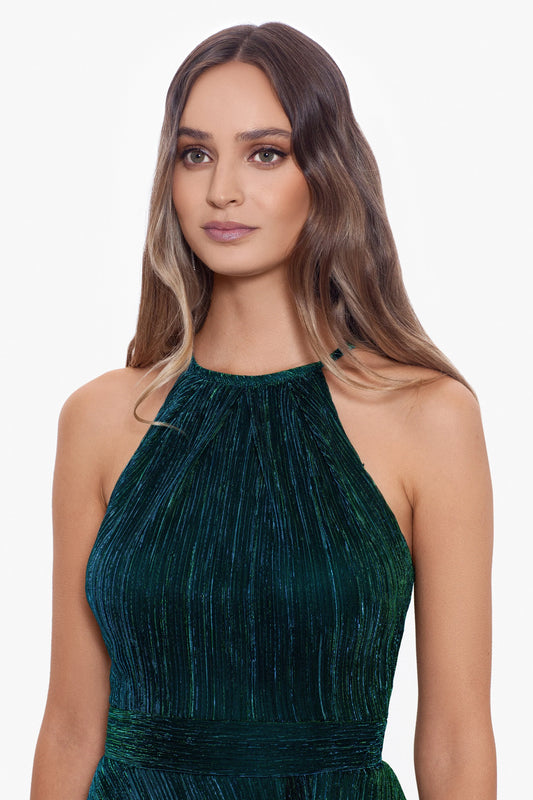 "Mila" Long Halter Metallic Dress