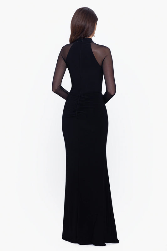 "Valerie" Long Mock Neck Mesh Long Sleeve Dress