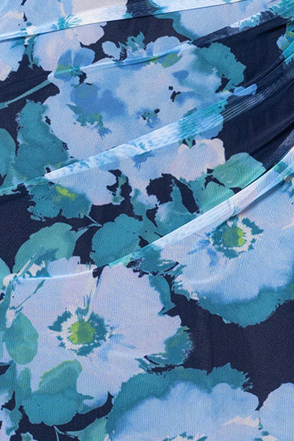 "Agatha" Floral Print Mesh Ruffle Floor Length Dress