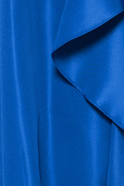 "Beverly" Taffeta 3/4 Sleeve V-Neck A-Line Bow and Ruffle Floor Length Dress