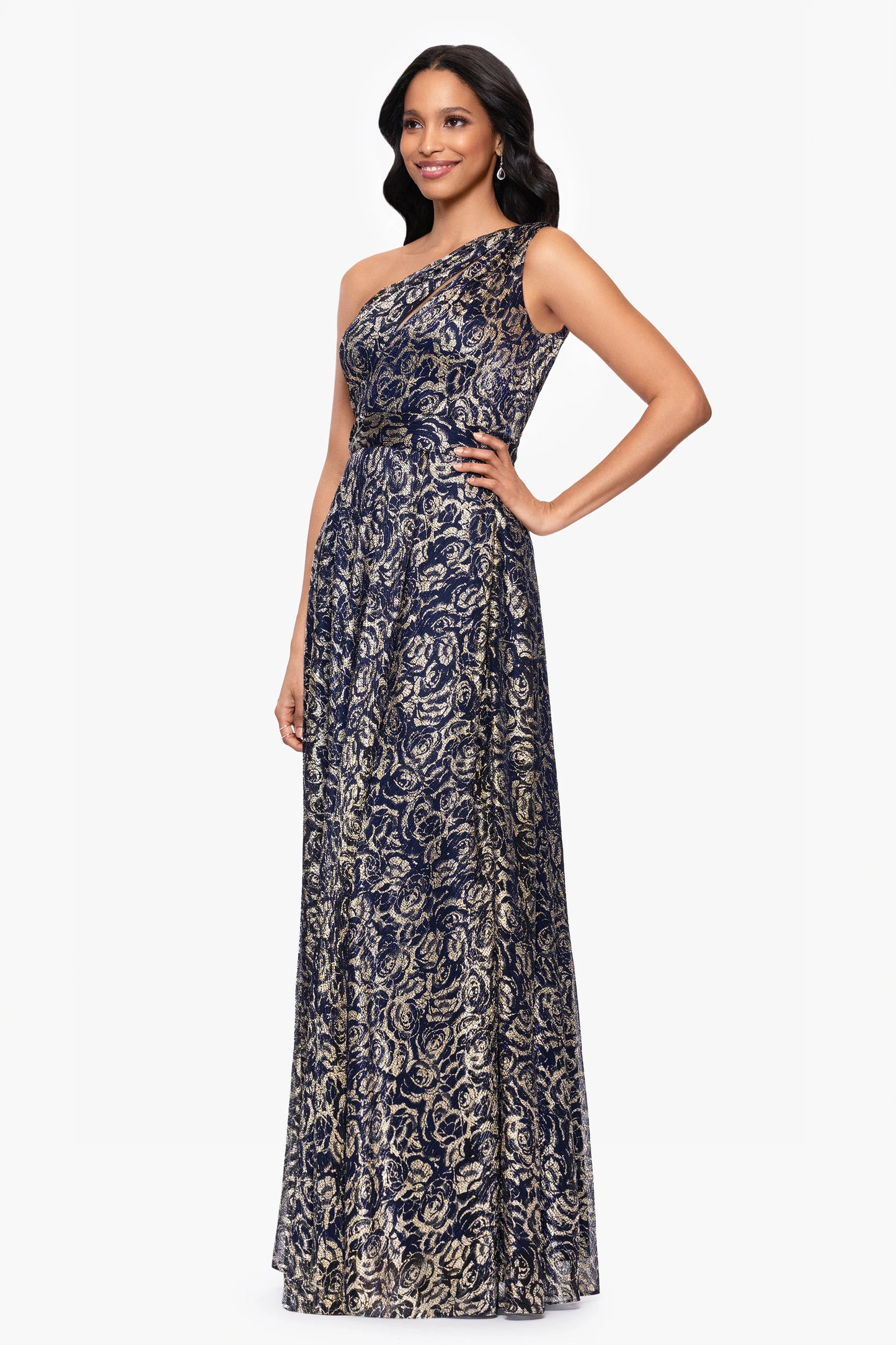 "Summer" Metallic Foil One Shoulder Floor Length Dress