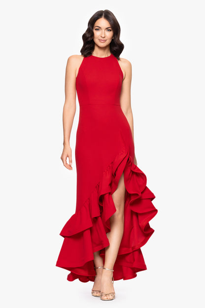 Petite "Arielle" Ruffle Tier Scuba Crepe Dress