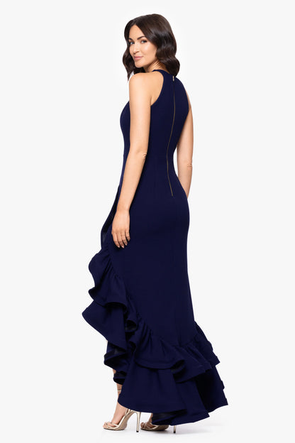 Petite "Arielle" Ruffle Tier Scuba Crepe Dress