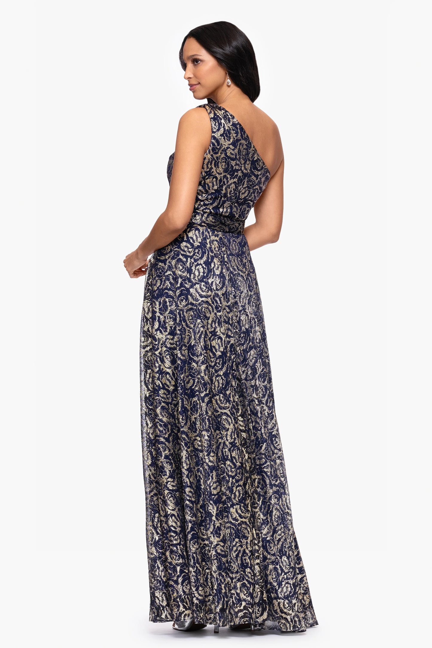 "Summer" Metallic Foil One Shoulder Floor Length Dress