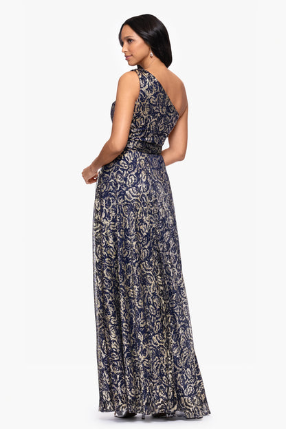 "Summer" Metallic Foil One Shoulder Floor Length Dress