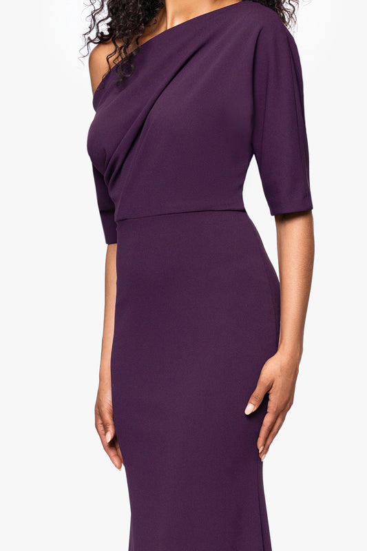 "Madeline" Long Scuba Crepe Off the Shoulder Drop Dress