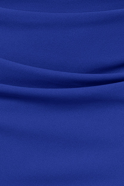 "Belinda" Scuba Crepe Drop Shoulder Satin Banded Neckline Floor Length Dress