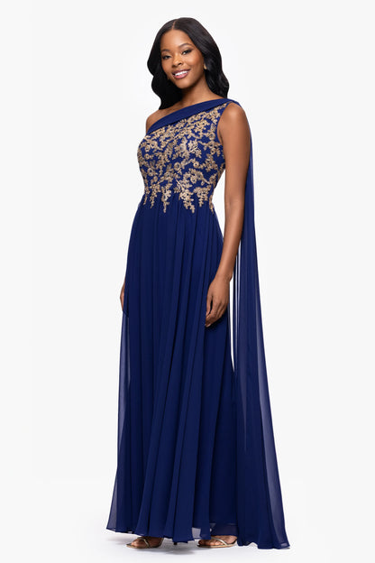 "Dove" Chiffon Drop Shoulder Applique Floor Length Dress