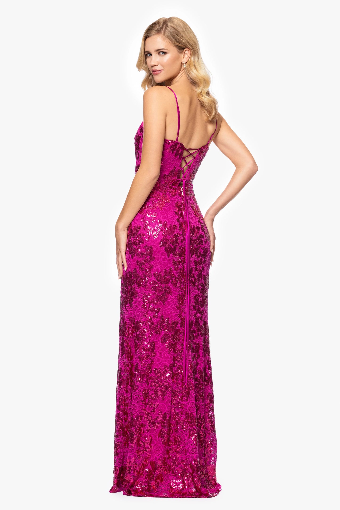 Blondie Nites "Annie" Long Sequin Lace Corset Dress