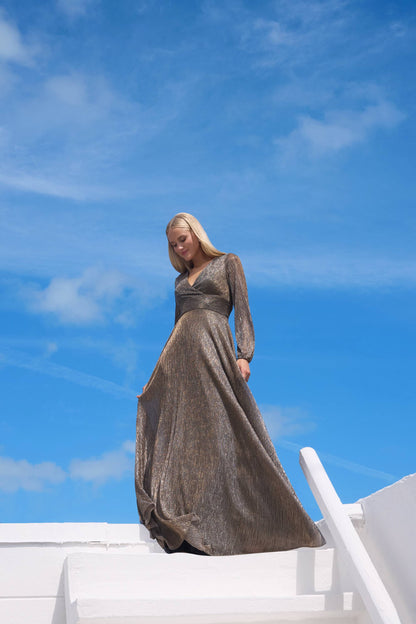 "Alexa" Long Sleeve Metallic Knit Dress