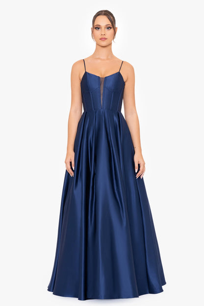 Blondie Nites "Carol" Long Satin Mesh Insert Ballgown