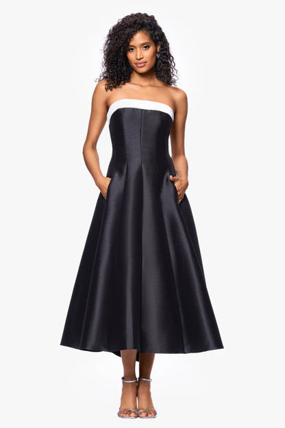 "Kate" Long Mikado Satin Strapless Dress