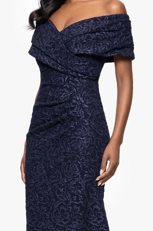 "Dolly" Jacquard Off the Shoulder Floor Length Dress