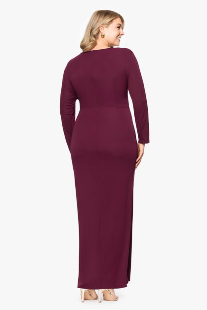"Margerat" Jersey V-Neck Long Sleeve Floor Length Dress