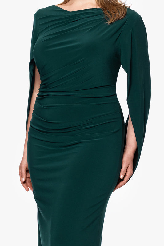 Plus "Miriam" Long Jersey Draped Back Gown